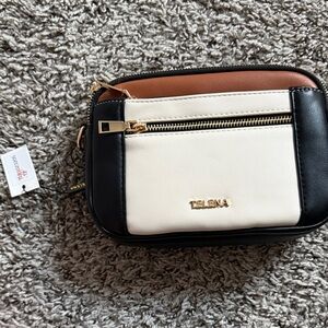 Colorblock Crossbody Bag in Black, Cream & Brown